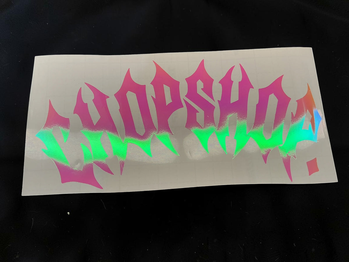 Glow in the dark Chopshop. Stickers measuring about 25cmx10cm