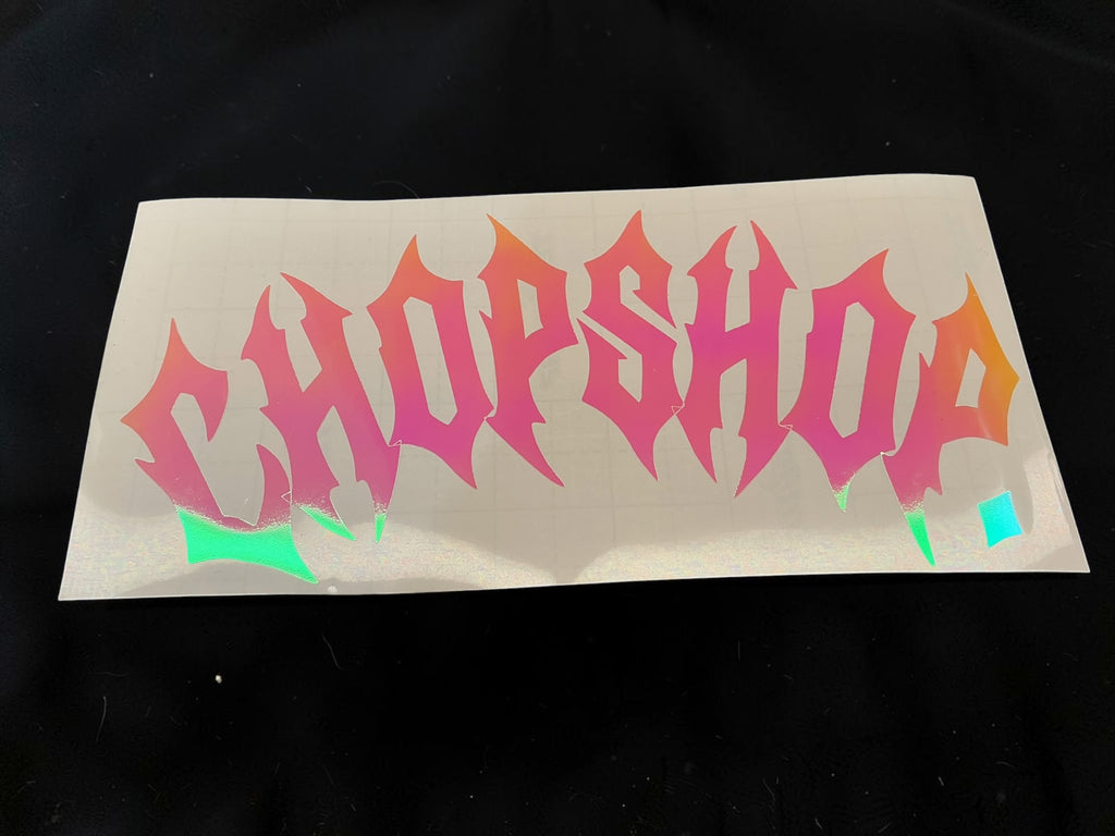 Glow in the dark Chopshop. Stickers measuring about 25cmx10cm