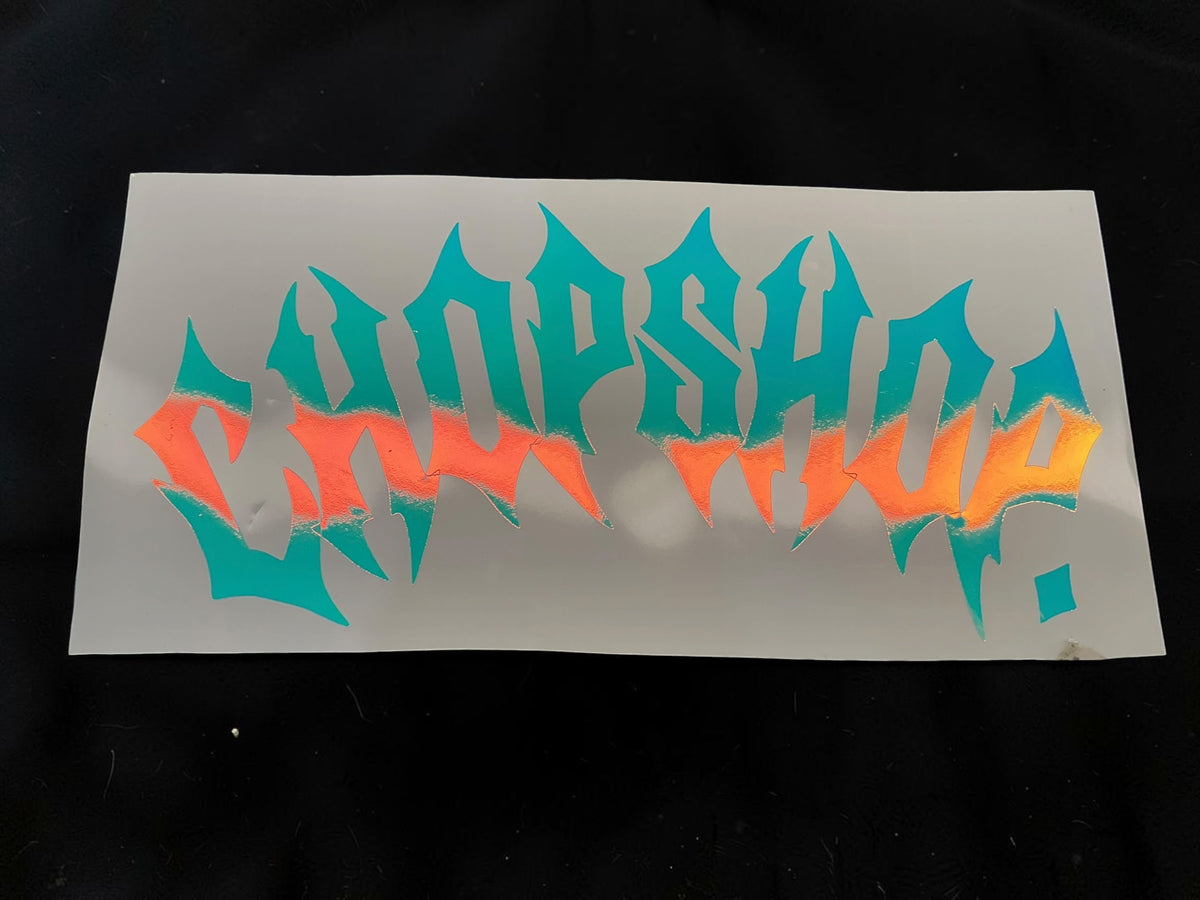 Glow in the dark Chopshop. Stickers measuring about 25cmx10cm